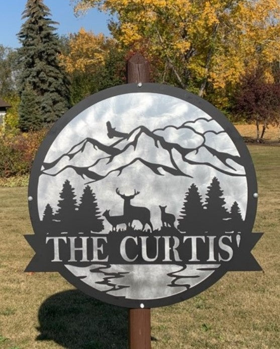 Personalized Sign with Lake and Lawn Chairs Design