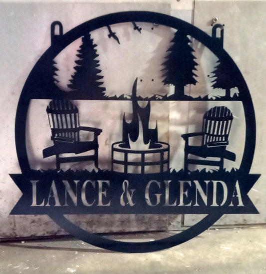 Personalized Sign with Fire Pit Design, 1 Name Banner