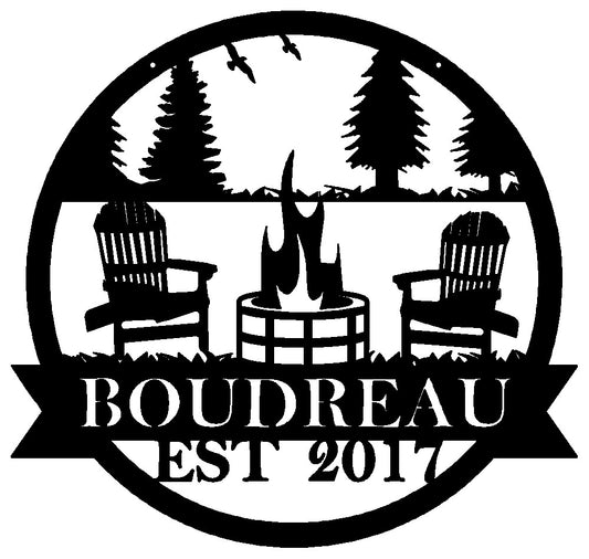 Personalized Sign with Fire Pit Design, 1 Name Banner