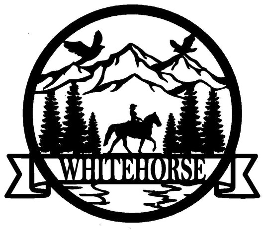 Personalized Sign with Horse and Mountain Design
