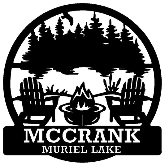 Personalized Sign with Lake and Lawn Chairs Design